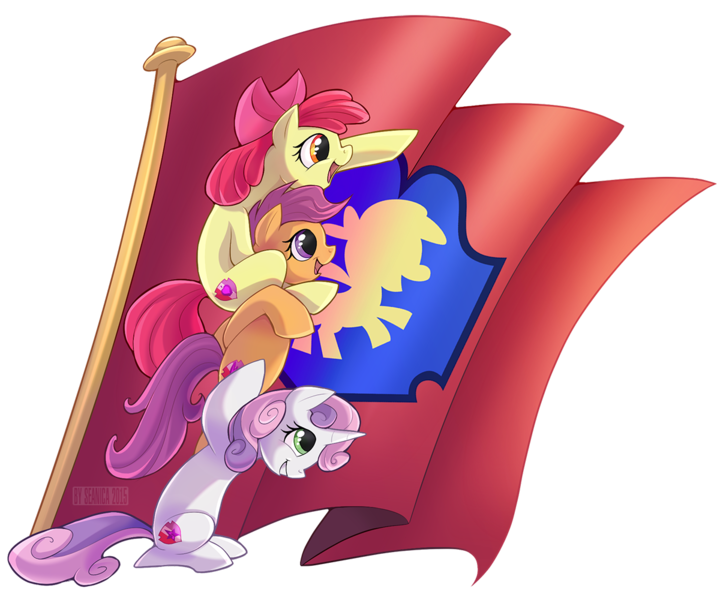 Size: 1200x1000 | Tagged: apple bloom, artist:seanica, crusaders of the lost mark, cutie mark, cutie mark crusaders, derpibooru import, flag, safe, scootaloo, sweetie belle, the cmc's cutie marks