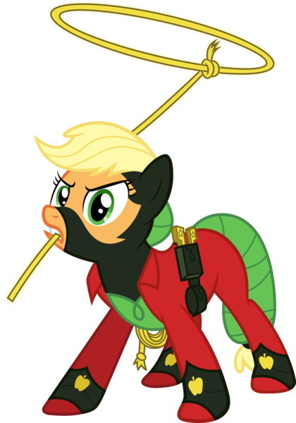 Size: 8031x11471 | Tagged: absurd resolution, adobe illustrator, .ai available, applejack, artist:sugar-loop, box art, clothes, costume, derpibooru import, lasso, mistress marevelous, mouth hold, power ponies, power ponies (episode), rope, safe, simple background, solo, superhero, .svg available, transparent background, vector