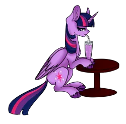 Size: 1024x1006 | Tagged: safe, artist:princegalaxies, derpibooru import, twilight sparkle, twilight sparkle (alicorn), alicorn, pony, cloven hooves, ear fluff, female, mare, sitting, soda, solo, unshorn fetlocks