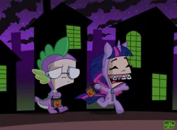 Size: 1024x751 | Tagged: artist:spectra22, clothes, cosplay, costume, crossover, derpibooru import, dib membrane, gretchen (invader zim), halloween, holiday, invader zim, safe, spike, twilight sparkle