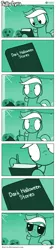 Size: 612x2722 | Tagged: safe, artist:dori-to, derpibooru import, lyra heartstrings, pony, unicorn, comic:silly lyra, :>, book, comic, dank, female, floppy ears, frown, green background, greenscale, halloween, holiday, hoof hold, mare, meme, monochrome, pen, silly, silly lyra, simple background, smiling, solo, sunglasses, wide eyes