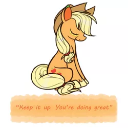 Size: 500x500 | Tagged: safe, artist:selective-yellow, derpibooru import, applejack, earth pony, pony, applejack's hat, cowboy hat, eyes closed, female, hat, mare, ponypeptalk, simple background, sitting, solo, stetson, white background