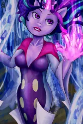 Size: 1280x1920 | Tagged: anthro, artist:terpa-apret, clothes, cosplay, costume, derpibooru import, dress, lip bite, lipstick, magic, malamar, pokémon, safe, solo, standing, teeth, twilight sparkle, uncanny valley