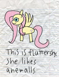 Size: 600x780 | Tagged: artist:fonypan, artist:sweetie belle, derpibooru import, fluttershy, lined paper, misspelling, safe, stylistic suck, sweetie's jurnal