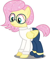 Size: 6636x7834 | Tagged: absurd resolution, artist:atomicmillennial, clothes, crossover, cute, derpibooru import, disney, fluttershy, glasses, inside out, pants, pixar, sadness (inside out), safe, shyabetes, simple background, solo, sparkling, sweater, sweatershy, transparent background, vector