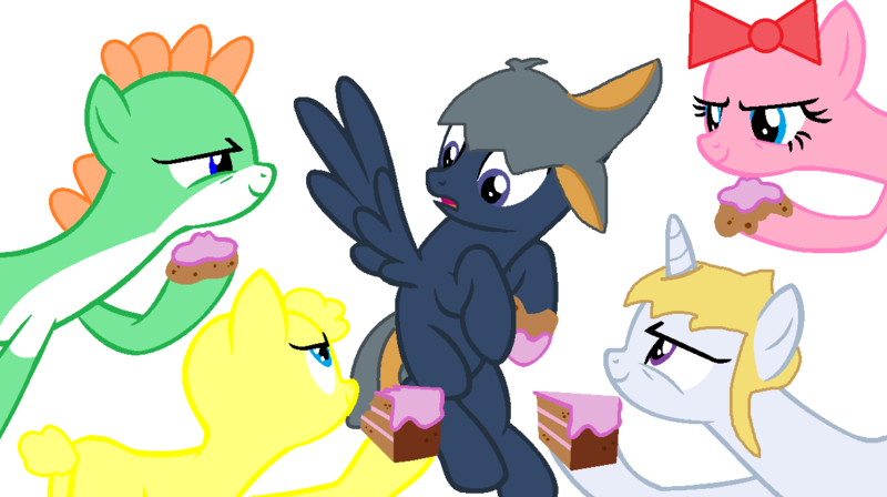 Size: 1217x681 | Tagged: safe, derpibooru import, ponified, pony, yoshi, 1000 hours in ms paint, cake, cuddles (happy tree friends), food, giggles, happy tree friends, jack atlas, ms paint, super mario bros., yu-gi-oh!, yu-gi-oh! 5d's, yusei fudo