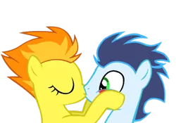 Size: 800x560 | Tagged: safe, artist:nejcrozi, derpibooru import, soarin', spitfire, pony, female, kissing, male, shipping, simple background, soarinfire, straight, transparent background