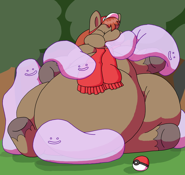 Size: 1600x1506 | Tagged: questionable, artist:nemo, derpibooru import, oc, oc:winterlight, unofficial characters only, ditto, pegasus, pony, belly, big belly, fat, huge belly, impossibly large belly, inflation, male, oc x pokémon, pokémon, slime, slime inflation, solo, solo male, squishy, stallion, weight gain