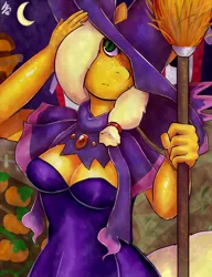 Size: 1000x1300 | Tagged: anthro, applejack, artist:terpa-apret, breasts, clothes, cosplay, costume, derpibooru import, female, mismagius, pokémon, safe, solo, witch