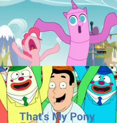 Size: 974x1024 | Tagged: airdancer, al harrington, back to the future, cute, derpibooru import, family guy, meme, pinkie pie, safe, that's my x, the one where pinkie pie knows, wacky waving inflatable arm-flailing tube man, wacky waving inflatable tube ponk