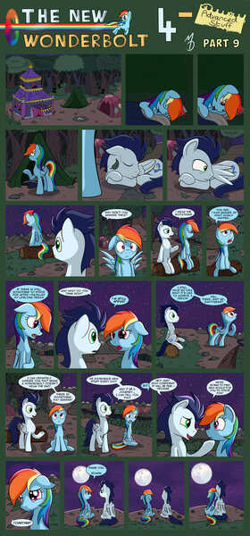 Size: 1280x2739 | Tagged: safe, artist:marmorexx, derpibooru import, rainbow dash, soarin', pony, comic:the new wonderbolt, camping, comic, female, male, moon, night, shipping, soarindash, straight