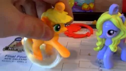 Size: 1280x720 | Tagged: applejack, brony, derpibooru import, human, irl, irl human, lily blossom, mcdonald's happy meal toys, photo, safe, toy