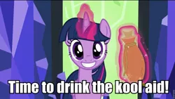 Size: 960x540 | Tagged: safe, derpibooru import, screencap, twilight sparkle, twilight sparkle (alicorn), alicorn, pony, what about discord?, female, jonestown, kool-aid, mare, potion