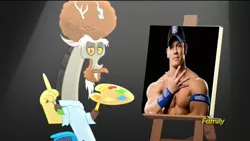 Size: 1024x576 | Tagged: bob ross, derpibooru import, discord, discord's painting, draconiross, edit, edited screencap, exploitable meme, john cena, meme, safe, screencap, what about discord?