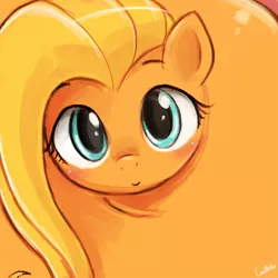 Size: 750x750 | Tagged: artist:lumineko, cute, derpibooru import, female, flutterrange, fluttershy, food, inanimate tf, looking at you, orange, orangified, safe, smiling, solo, that was fast, transformation, what about discord?