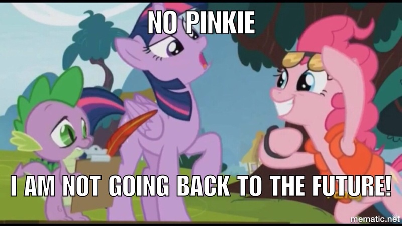 Size: 1000x564 | Tagged: safe, derpibooru import, screencap, pinkie pie, twilight sparkle, twilight sparkle (alicorn), alicorn, pony, what about discord?, back to the future, clothes, female, mare, meme, pinkie mcpie, watch