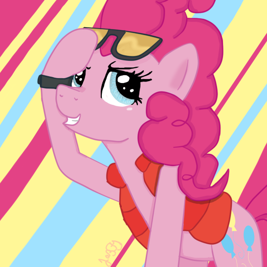 Size: 540x540 | Tagged: artist:apple-jazzy, back to the future, clothes, derpibooru import, glasses, marty mcfly, pinkie mcpie, pinkie pie, safe, smiling, solo, vest, watch, what about discord?