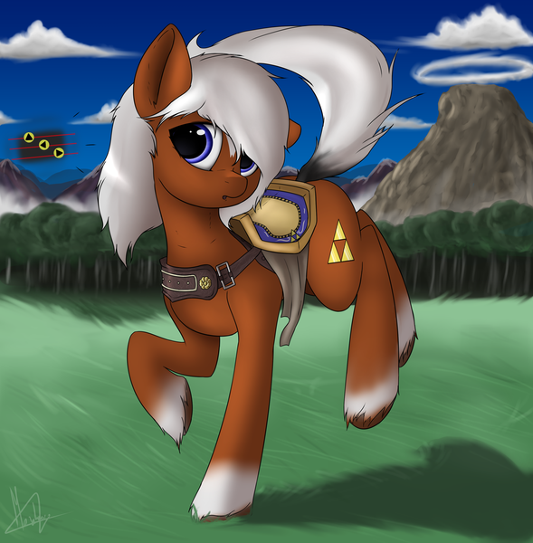 Size: 2821x2873 | Tagged: safe, artist:mangticore, derpibooru import, ponified, earth pony, pony, epona, epona's song, eponadorable, female, hyrule field, mare, nintendo, saddle, signature, solo, tack, the legend of zelda