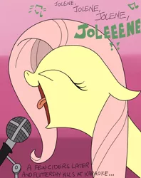 Size: 850x1075 | Tagged: artist:andypriceart, artist:ced75, colored, derpibooru import, dolly parton, fluttershy, jolene (song), microphone, safe, singing, solo, song reference