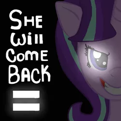 Size: 540x540 | Tagged: artist:apple-jazzy, derpibooru import, equal cutie mark, evil grin, five nights at aj's, five nights at freddy's, five nights at pinkie's, glowing eyes, grin, purple guy, quote, safe, smiling, solo, springtrap, starlight glimmer