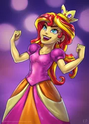 Size: 1440x2000 | Tagged: safe, artist:kp-shadowsquirrel, derpibooru import, sunset shimmer, equestria girls, equestria girls (movie), clothes, crown, dress, ear piercing, earring, evil laugh, fall formal, fall formal outfits, jewelry, laughing, lipstick, piercing, regalia, solo, sunset shimmer's prom queen photos