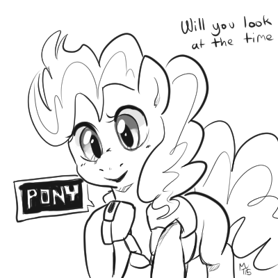 Size: 400x400 | Tagged: artist:mt, back to the future, derpibooru import, monochrome, pinkie mcpie, pinkie pie, safe, solo, what about discord?