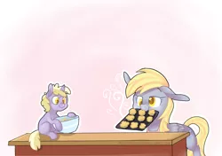 Size: 1280x901 | Tagged: safe, artist:buljong, derpibooru import, derpy hooves, dinky hooves, pegasus, pony, ask doctor whooves, ask, baking, bowl, equestria's best daughter, equestria's best mother, female, food, mare, muffin, tumblr