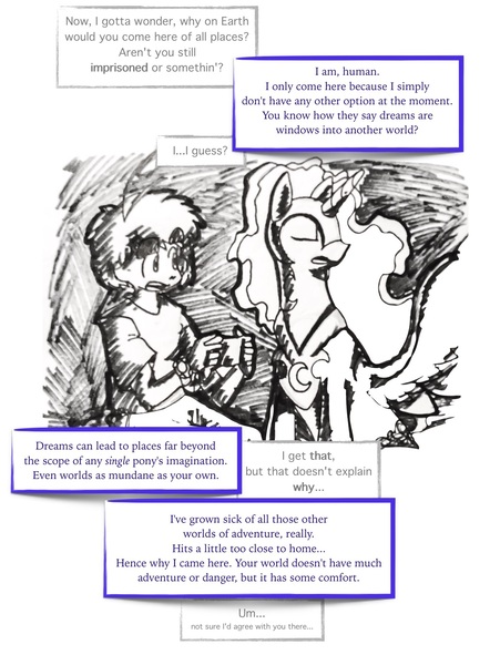 Size: 1379x1833 | Tagged: artist:blackmageanolis, bronybait, comic, derpibooru import, dialogue, dream, gaming, human, johnny responds to bronybait, night, nightmare moon, oc, oc:johnny (64), response, safe, text, traditional art, video game