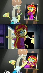 Size: 680x1157 | Tagged: safe, derpibooru import, discord, sunset shimmer, equestria girls, rainbow rocks, what about discord?, bob ross, caption, crossing the memes, discord's painting, draconiross, exploitable meme, image macro, meme, memeception, obligatory pony, pinkie's refrigerator, sunset screamer, text, we need to go deeper
