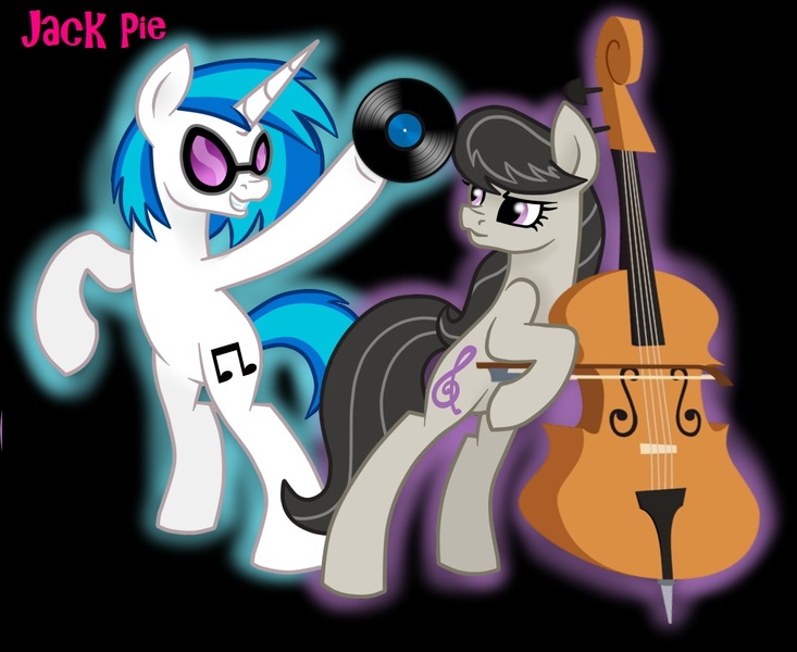 Size: 1100x900 | Tagged: safe, artist:jack-pie, derpibooru import, octavia melody, vinyl scratch, pony, bow (instrument), cello, cello bow, duo, musical instrument, record