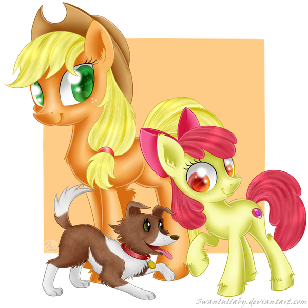 Size: 800x800 | Tagged: adorabloom, apple bloom, applejack, artist:swanlullaby, crusaders of the lost mark, cute, cutie mark, derpibooru import, fluffy, jackabetes, safe, the cmc's cutie marks, unshorn fetlocks, winona, winonabetes