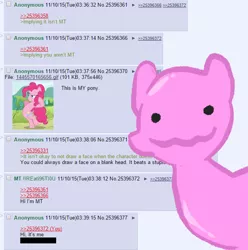 Size: 636x640 | Tagged: safe, artist:mt, derpibooru import, pinkie pie, ponified, ditto, pony, /mlp/, 4chan, meta, pokémon, text