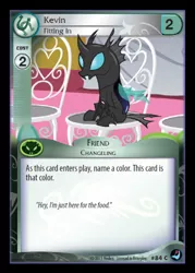 Size: 358x500 | Tagged: card, ccg, chair, changeling, derpibooru import, enterplay, high magic, kevin (changeling), meme, merchandise, safe, sitting, solo, thanks m.a. larson