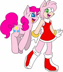 Size: 1348x1520 | Tagged: amy rose, artist:sparkle-the-cat-13, crossover, derpibooru import, pinkie pie, safe, simple background, sonic the hedgehog (series), white background