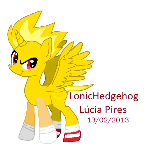 Size: 678x645 | Tagged: safe, artist:lonichedgehog, derpibooru import, ponified, alicorn, pony, image, png, simple background, solo, sonic the hedgehog, sonic the hedgehog (series), super sonic, white background