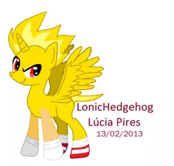 Size: 678x645 | Tagged: safe, artist:lonichedgehog, derpibooru import, ponified, alicorn, pony, image, png, simple background, solo, sonic the hedgehog, sonic the hedgehog (series), super sonic, white background