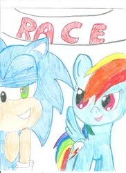 Size: 1700x2340 | Tagged: safe, artist:superdupertails, derpibooru import, rainbow dash, pony, crossover, sonic the hedgehog, sonic the hedgehog (series), traditional art