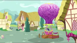 Size: 1919x1079 | Tagged: safe, derpibooru import, screencap, fluttershy, twilight sparkle, twilight sparkle (alicorn), alicorn, pony, the hooffields and mccolts, balloon, female, hot air balloon, mare, twinkling balloon