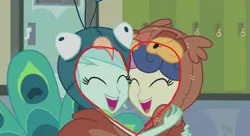 Size: 720x391 | Tagged: safe, derpibooru import, edit, edited screencap, screencap, bon bon, lyra heartstrings, sweetie drops, all's fair in love and friendship games, equestria girls, friendship games, 1000 hours in ms paint, female, heart shaped, illuminati confirmed, lesbian, lyrabon, ms paint, shipping, symbolism
