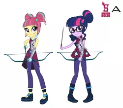 Size: 762x668 | Tagged: safe, artist:karalovely, derpibooru import, sci-twi, sour sweet, twilight sparkle, equestria girls, friendship games, archery, archery clothes, bow (weapon), crystal prep academy, crystal prep shadowbolts, simple background, white background