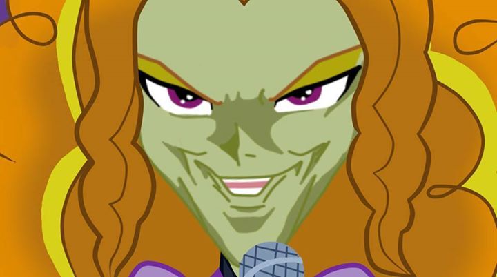 Size: 720x402 | Tagged: safe, derpibooru import, edit, edited screencap, screencap, adagio dazzle, equestria girls, rainbow rocks, 1000 hours in ms paint, joey wheeler's creepy chin, looking at you, microphone, ms paint, nightmare fuel, oye que rico, welcome to the show, yu-gi-oh!