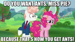 Size: 800x450 | Tagged: archer (show), caption, derpibooru import, food, image macro, meme, oats, pinkie pie, plate, sad, safe, screencap, svengallop, text, the mane attraction, yelling