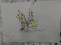 Size: 1280x955 | Tagged: artist:mozgan, derpibooru import, fallout equestria, fallout equestria: the fossil, fanfic art, goggles, oc, oc:dazzling "dodo" dusk, pipbuck, safe, solo, traditional art, unofficial characters only