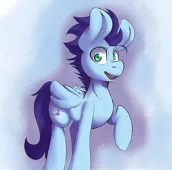 Size: 3493x3457 | Tagged: safe, artist:sourspot, derpibooru import, soarin', pony, big ears, cute, looking at you, raised hoof, smiling, soarinbetes, solo