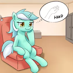 Size: 1500x1500 | Tagged: safe, artist:ryou14, derpibooru import, lyra heartstrings, pony, hand, lyra's humans, sitting, solo, that pony sure does love hands