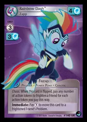 Size: 344x480 | Tagged: card, ccg, clothes, costume, derpibooru import, enterplay, high magic, merchandise, power ponies, power ponies (episode), rainbow dash, safe, solo, zapp