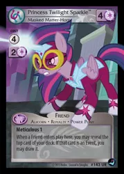 Size: 344x480 | Tagged: safe, derpibooru import, masked matter-horn, twilight sparkle, twilight sparkle (alicorn), alicorn, pony, power ponies (episode), card, ccg, clothes, costume, enterplay, female, goggles, high magic, magic, mare, merchandise, power ponies, solo