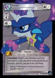 Size: 344x480 | Tagged: card, ccg, clothes, costume, derpibooru import, enterplay, high magic, merchandise, power ponies, power ponies (episode), radiance, rarity, safe, solo