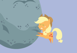 Size: 690x483 | Tagged: safe, artist:agrol, derpibooru import, applejack, earth pony, pony, hearthbreakers, animated, bakusai tenketsu, crack, female, holder's boulder, limestone fuel, mare, pointy ponies, simple background, solo, this will end in death, this will end in tears, this will end in tears and/or death, uh oh