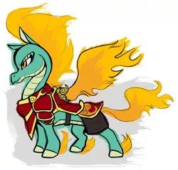 Size: 420x401 | Tagged: armor, artist:nappyrat, community related, derpibooru import, dragon, fire tail, hybrid, longma, mane of fire, official, safe, solo, them's fightin' herds, tianhuo